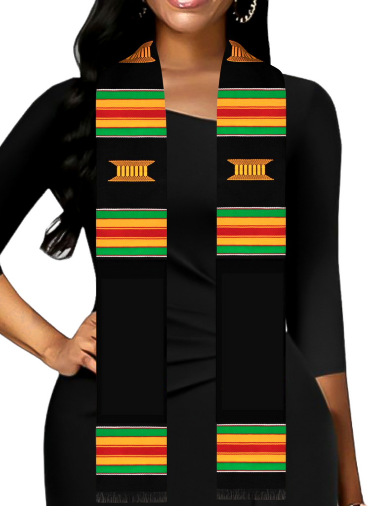 Customizable Black Graduation Kente Stole Customizable Black Graduation Kente Stole