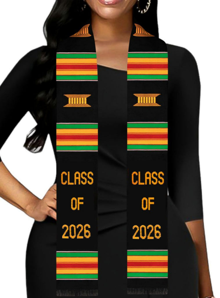 Class Of 2026 Kente Cloth Graduation Stole (Black)
