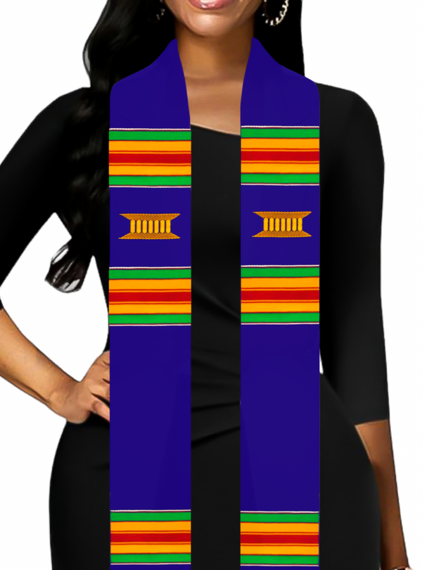 Customizable Kente Cloth Graduation Stole  BLUE