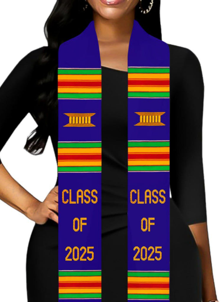 Class of 2025 Kente Cloth Graduation Stole (Blue)