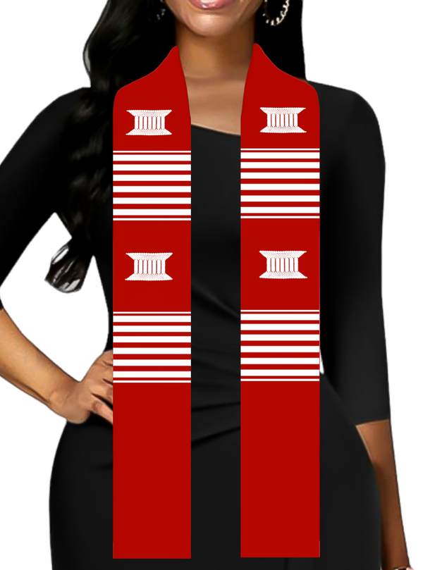 Customizable Kente Cloth Graduation Stole  RED