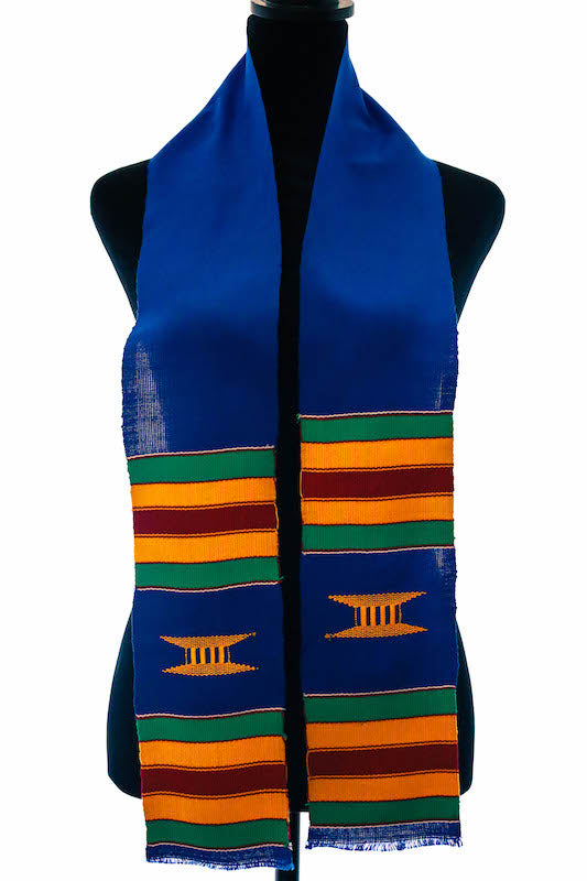 Customizable Kente Cloth Graduation Stole Blue